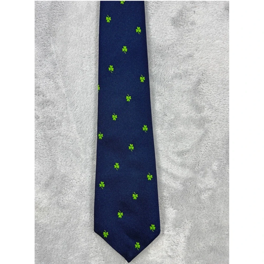 Conor Quin Vintage Shamrock Tie Mens Navy Green Irish Handmade Geometric Ireland